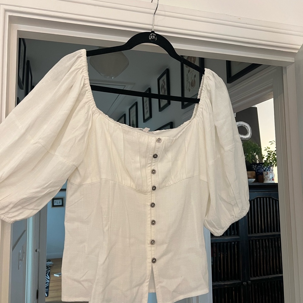 Linen Puff Sleeve Blouse